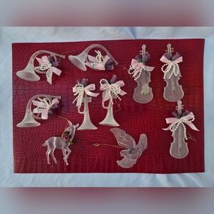 10 Musical Instrument Frosted 80's Ornaments Bugle French Horns Tuba Deer Dove